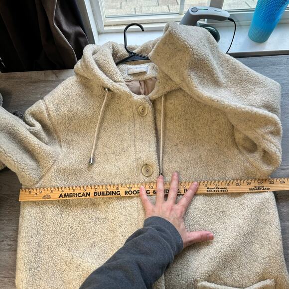 Sandro Teddy Jacket Button Front Hooded Oversized Vintage Cream Med - Picture 7 of 8